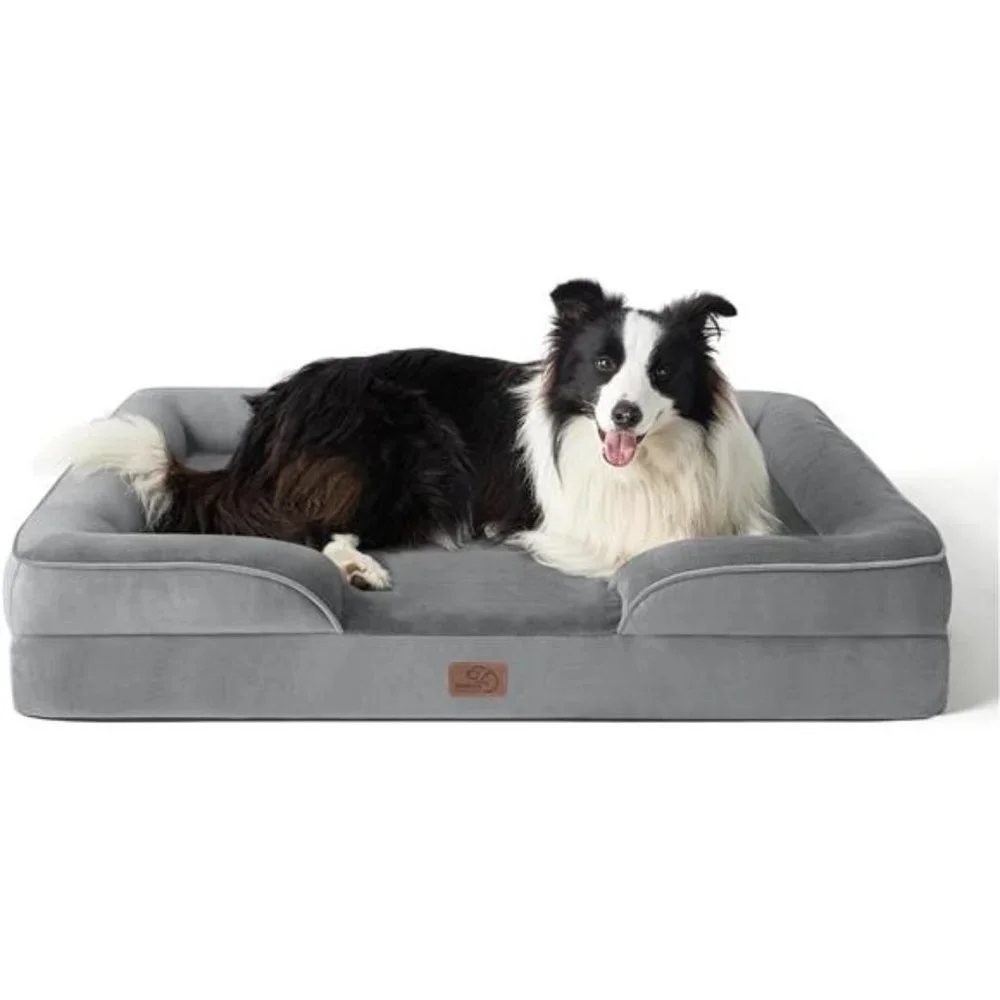 Orthopedic Dog Bed - Washable Dog Sofa Bed Large with Waterproof Lining, Grey